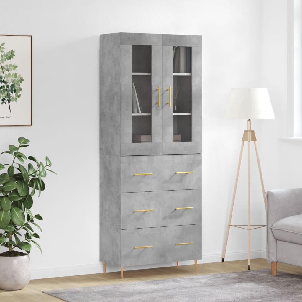 Hoher Schrank - Aufbewahrungsschrank - Schrank mit Türen - Regalkasten - Bücherregal - Grau, Betonoptik - 180 cm hoch