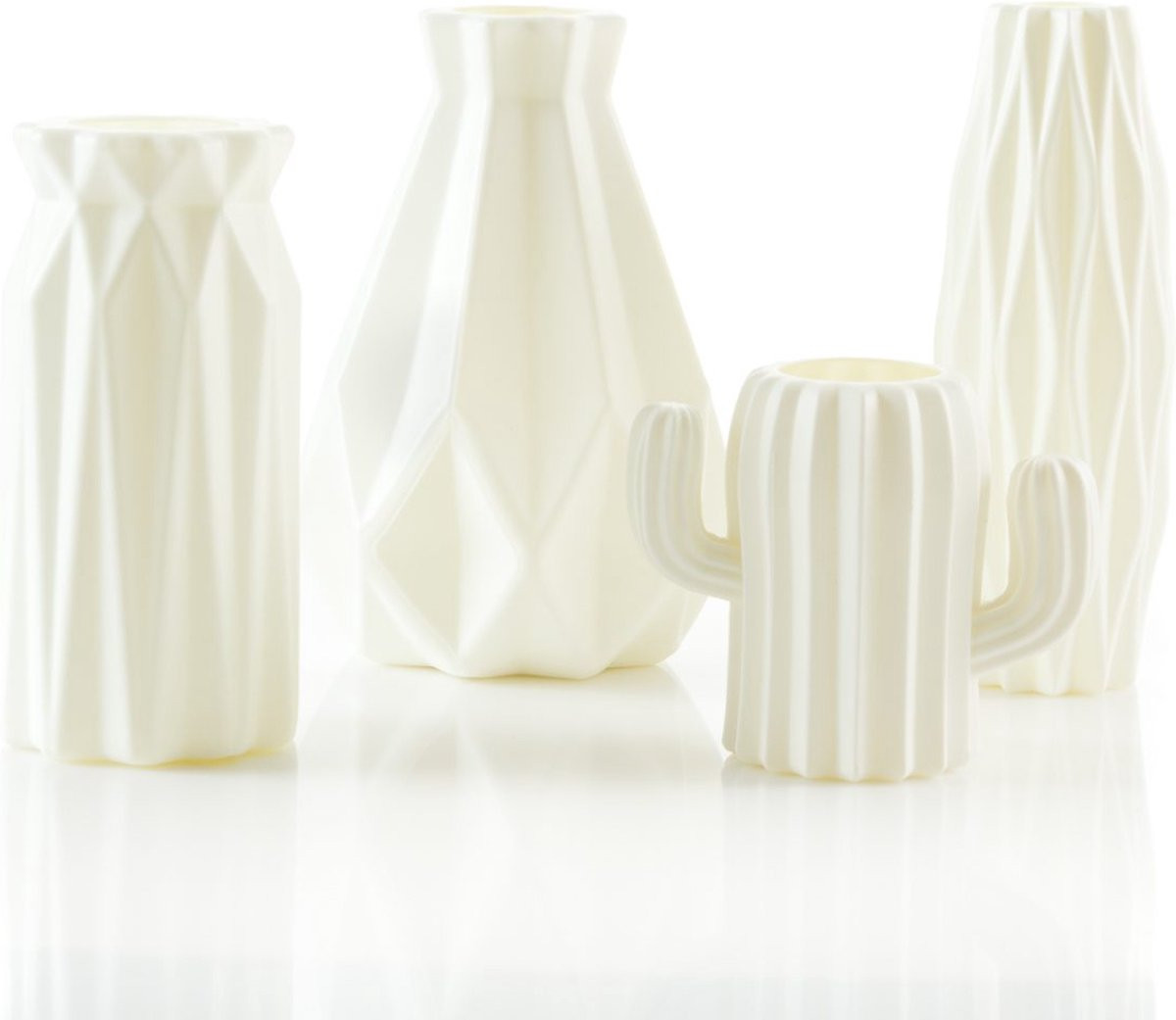 Looliving Set van 4 onbreekbare witte vaasjes van kunststof