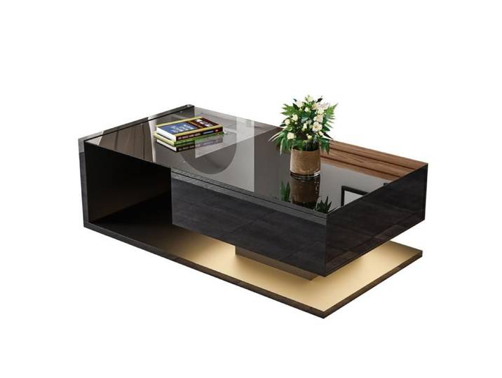 Table basse - TRUXEN8 - Noir brillant - Design élégant - Rangement pratique - Construction stable
