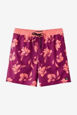 O'Neill s Hermosa Elastic Waist Lined 16"" Swim Trunks in Raspberry, Size Small, Elastane/Polyester"