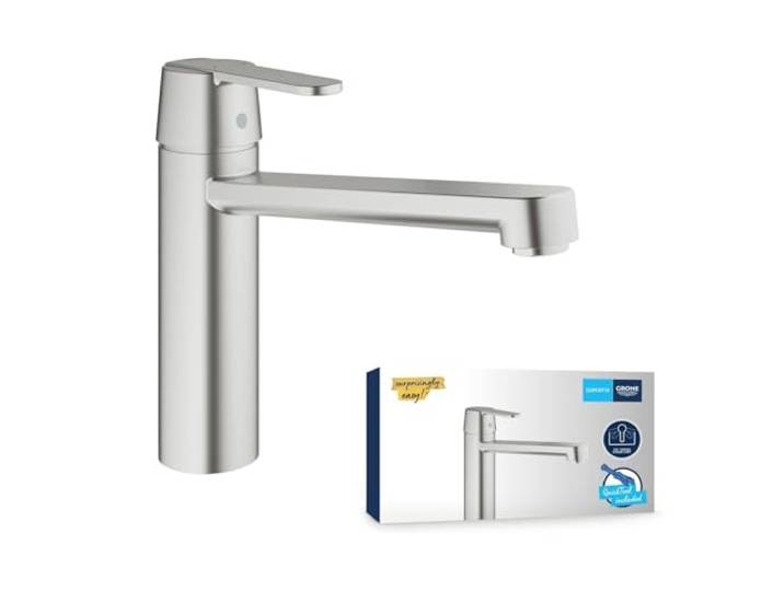 GROHE Get, Küchenarmatur, mittelhoher Auslauf, 140° schwenkbar Einhebelmischer für die Küche, variable Mengenbegrenzung, Oberfläche in Edelstahloptik (edelstahl, 30196DC0)