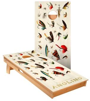 Skip's Garage Outdoors Vintage Fishing Flies Cornhole Boards
