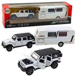 Geländewagen-Camper-Set, Metallantrieb, Lichter, Geräusche, Weiß, 1:32