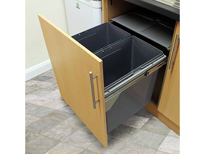 KuKoo Küchenabfalleimer, 90 l, ausziehbarer Recycling-Mülleimer, unter der Theke, sanft schließend, 2 x 40 l Fassungsvermögen, mehrere Fächer, Schiebe-Doppel-Küchen-Recycling-Mülleimer, kostenlose