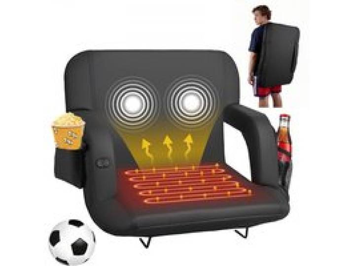 VEVOR Siège de stade chauffant, 635 mm, chaise de gradin large chauffant avec 4 poches, 3 niveaux de chauffage et 6 modes de vibration, chaise de stade portable pour camping et événements sportifs