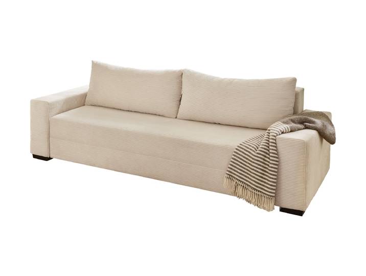 Schlafsofa Cord beige mit Bettkasten Federkern 240 cm - TRIER