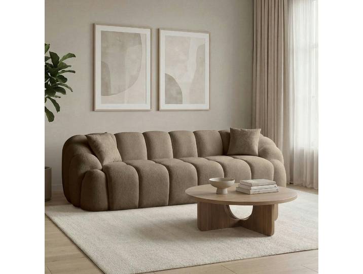 Canapé 4 places en tissu, design arrondi ONDA - Taupe