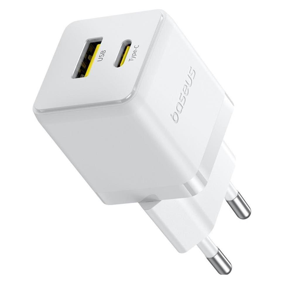 Baseus - Wall Charger Palm (CCZC20UE) - 2in1 Fast Charger, USB, Type-C, 20W, 5V/3A - Moon White (20 W, 2 Ports) (P10111608213-00)