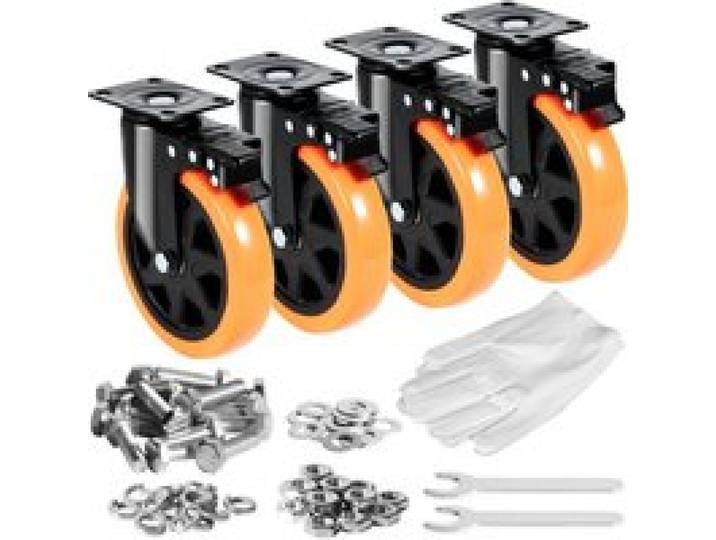 VEVOR Möbelrollen 4er-Set Lenkrollen PVC φ152,4mm Laufrollen 1.270kg Tragfähigkeit Transportrollen mit A/B-Bremsen Kastenrollen 360° Drehbar Schwerlastrollen für Häusern Büros Studios Fabriken