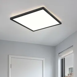 Badezimmer Lampe LED Deckenleuchte Deckenlampe IP44 LED Panel, 3 Stufen über Wandschalter, Backlight, schwarz, 24W 2300Lm warmweiß, LxH 42x2,5 cm