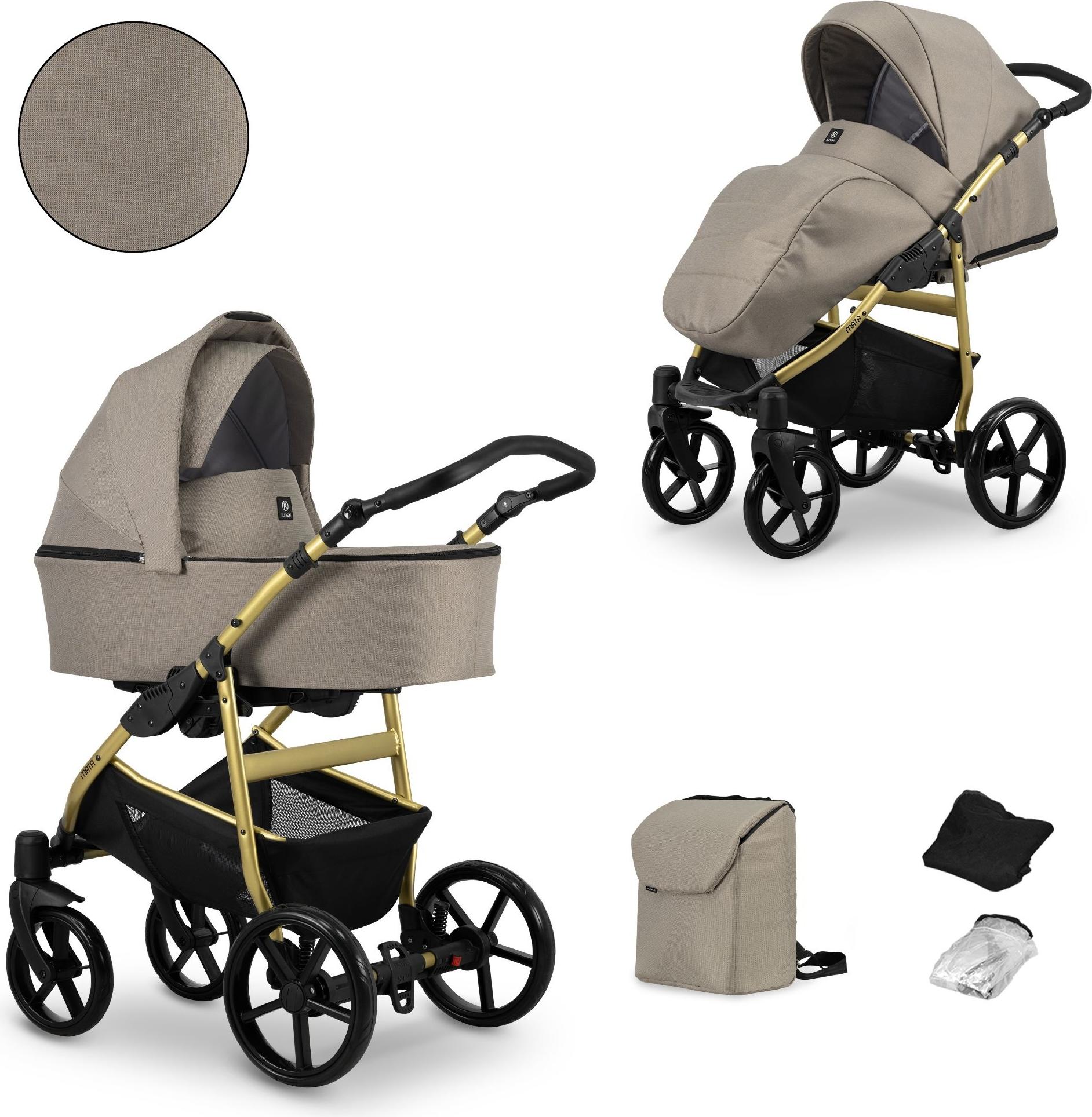Kunert MATA 2in1 Kinderwagen in Braun mit Goldrahmen - eleganter Komfort und höchste Sicherheit