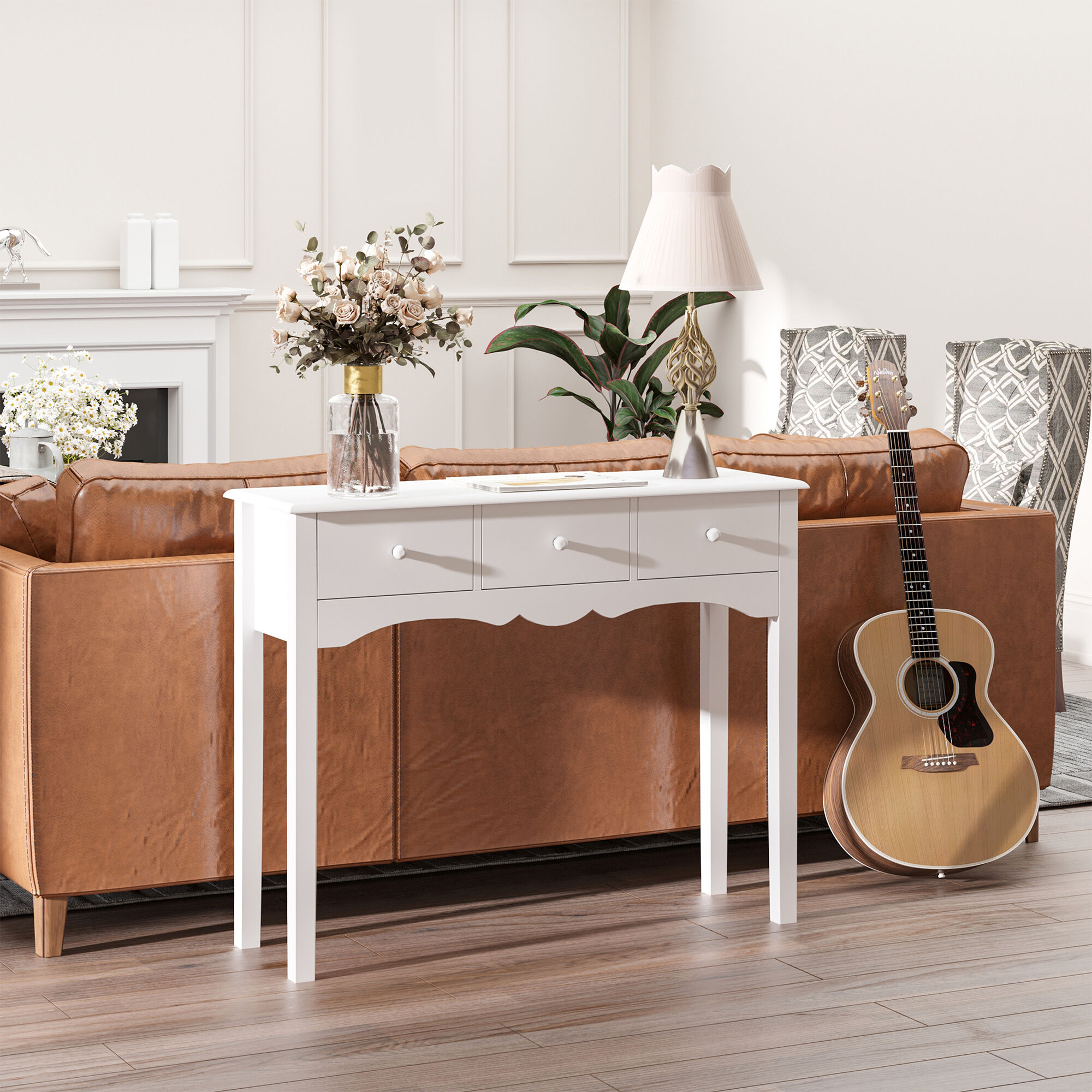 Altro Tavolo Consolle Moderno Da Ingresso In Mdf Con 3 Cassetti, 100x32x85 Cm, Bianco