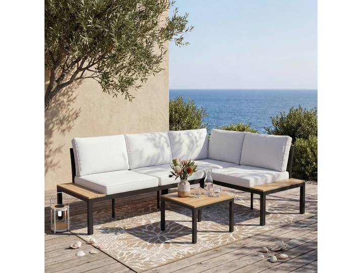 LoungegarniturSet Arianna Weiß Outdoorstoff/Metall +Abdeckung