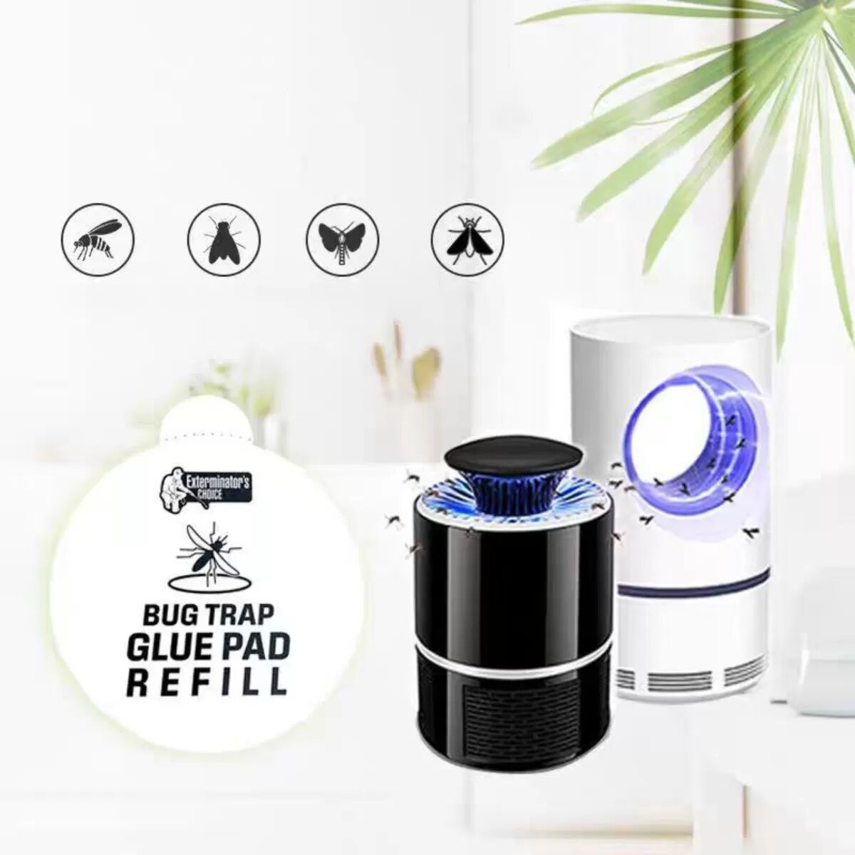 INF 50er Pack weiße Klebebretter für elektrische Fliegenfänger - 18cm x 18cm klebrige Insektenfangblätter