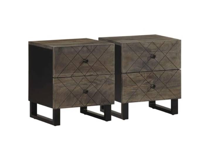 Fisinber Nachttisch 2er Set Massivholz Mango Schwarz 40x33x46 cm Stylische Nachtkommoden fürs Schlafzimmer mit 2 Schubladen, stabilem Metallgestell und einzigartiger Holzmaserung.