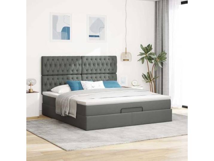 KTHLBRH Boxspringbett mit Matratze, 160 x 200 cm, Dunkelgrau Hydraulisches Heben, Taschenfedern, Matratzenbezug inklusive, Ablagefach