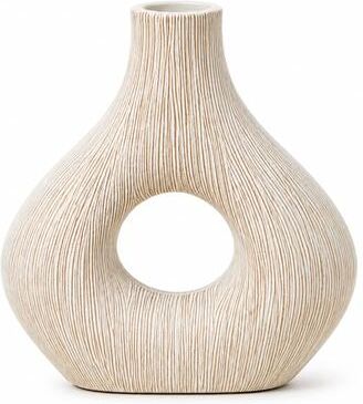 Aria Home Eternity White Striped Textured Polyresin Decorative Vase