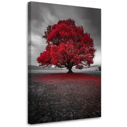 LEINWANDBILD Moderne Landschaft mit rotem Baum 70x100cm