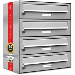 AL Briefkastensysteme 4 Fächer Premium Edelstahl Wand Briefkasten Anlage für Post A4, modern, robust und wetterfest, Artikelnummer: 132T4EA1