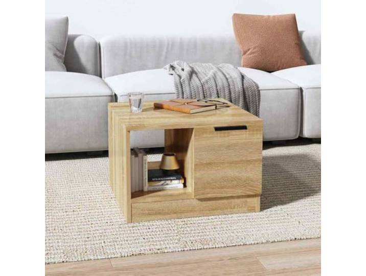 HEFZGDB Couchtisch Sonoma-Eiche 50x50x36 cm Holzwerkstoff mit Zwei Fächern für Stauraum, Glatte Oberfläche, Stabiler Wohnzimmertisch für Dekoartikel und persönliche Sachen, modernes