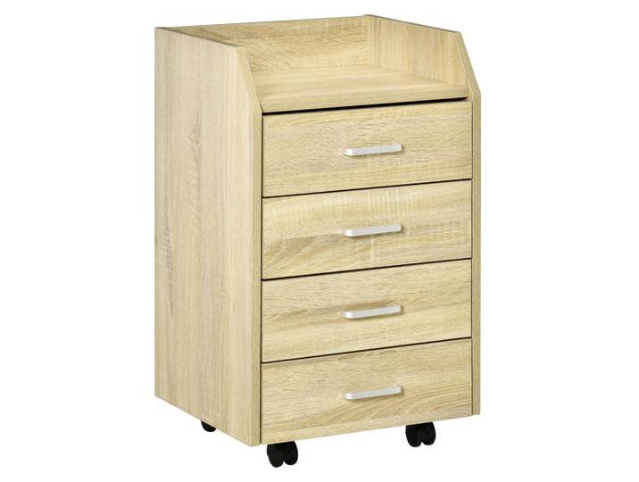 ComfortXL Rollcontainer De-14412 4 Schubladen, rollbar Natur, Naturfarben, 36x65x40 cm, Büromöbel, Schreibtischcontainer, Rollcontainer