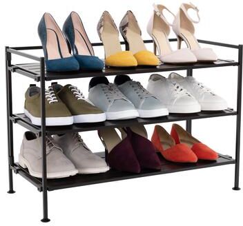 Seville Classics 9-Pair 3-Tier White Resin Slat Metal Frame Stackable Shoe Rack