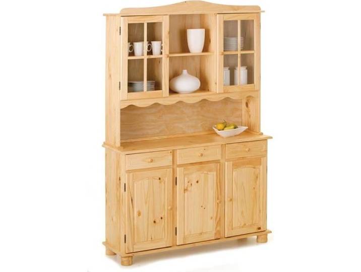 Vaisselier 3 Portes en Bois Massif  Alienor  198cm Naturel