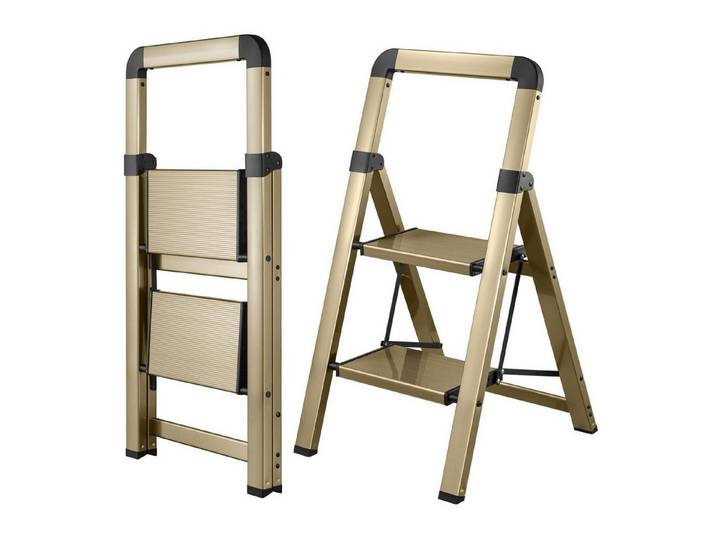 LuxusKollektion Tritthocker Tritthocker Aluminium Champagner 2-stufig faltbar (1 St)