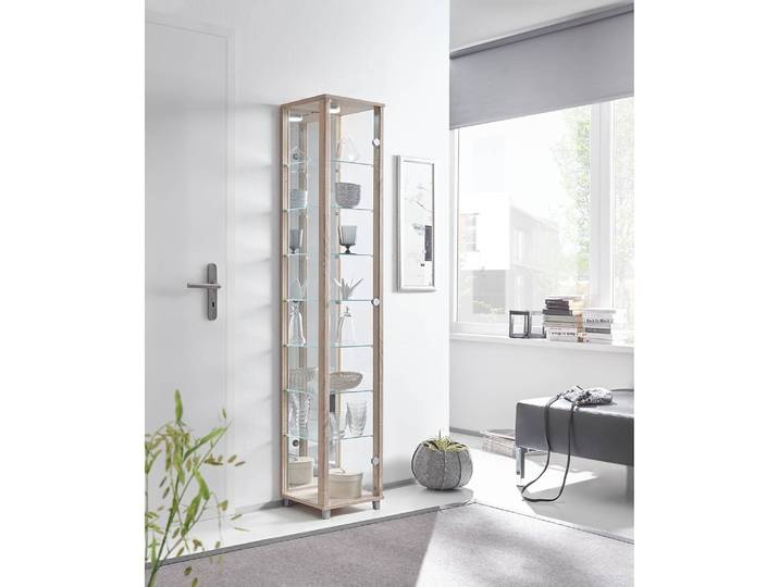 Standvitrine Exhibit II 32 x 172 x 33cm Braun/Beige/Eiche Sonoma Dekor