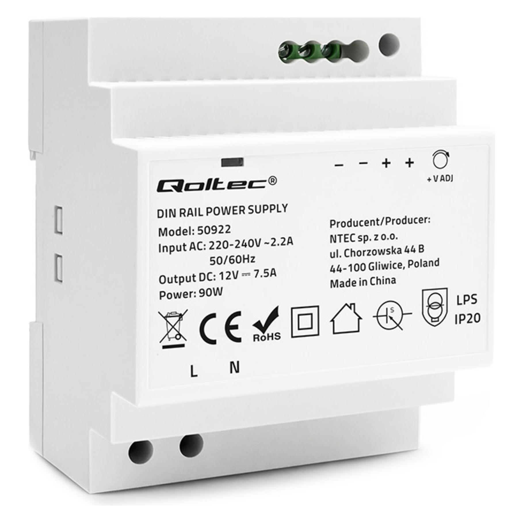 Qoltec DIN-Schienen-Netzteil | 85 2 W | 12V | 7 1 A | Grau (85.20 W) (50922)