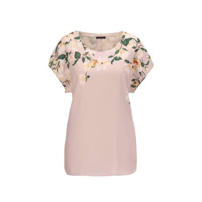 Chiffonbluse GOLDNER "Kurzgröße Luftige Chiffonbluse mit floralem Druck", Damen, Gr. 19, orange (hellmelba, geblümt), Obermaterial: 100% Polyester PES., figurumspielend, U-Boot-Ausschnitt, Fledermausärmel Gerade, Blusen Chiffonbluse, blickdicht...