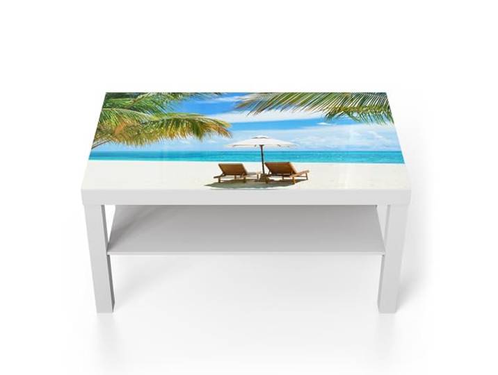 DEQORI Glastisch weiß groß 90x50 cm Motiv Tropisches Paradies ausgefallener Beistelltisch aus Glas Hochglanz Couchtisch fürs Wohnzimmer moderner Couch Tisch mit Design