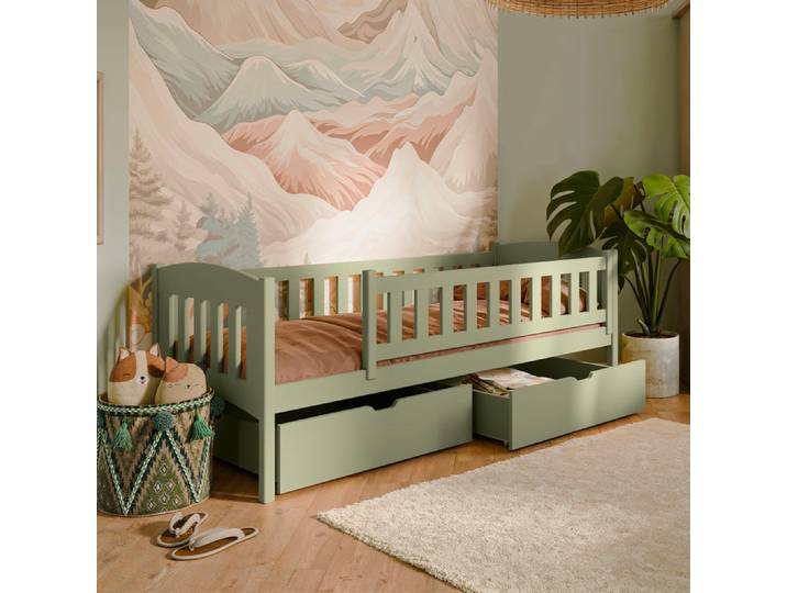 Lit 90x200 sommier et tiroirs inclus Samuel Olive