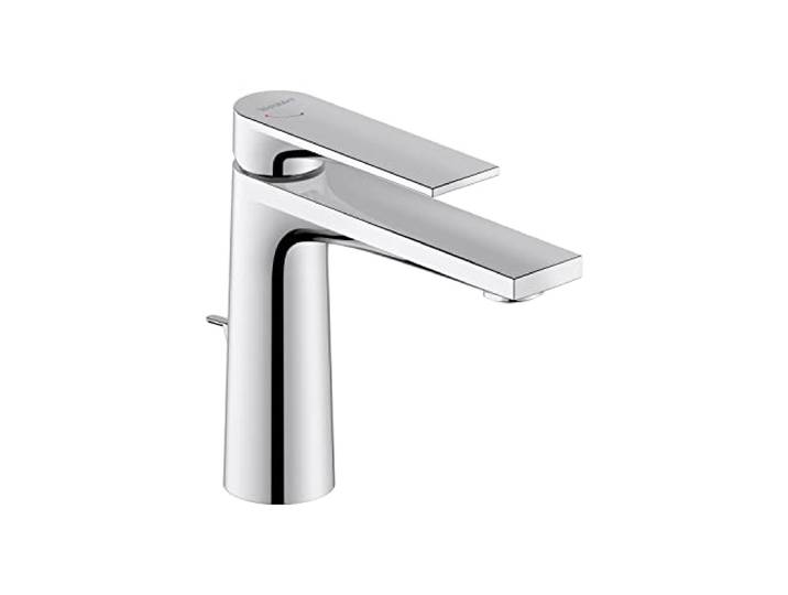 Duravit Tulum by Starck Mitigeur monocommande de lavabo\, Taille M (hauteur de sortie 122 mm)\, Robinet salle bain avec tirette et garniture de vidage\, robinet à économie d'énergie (FreshStart)\, chromé