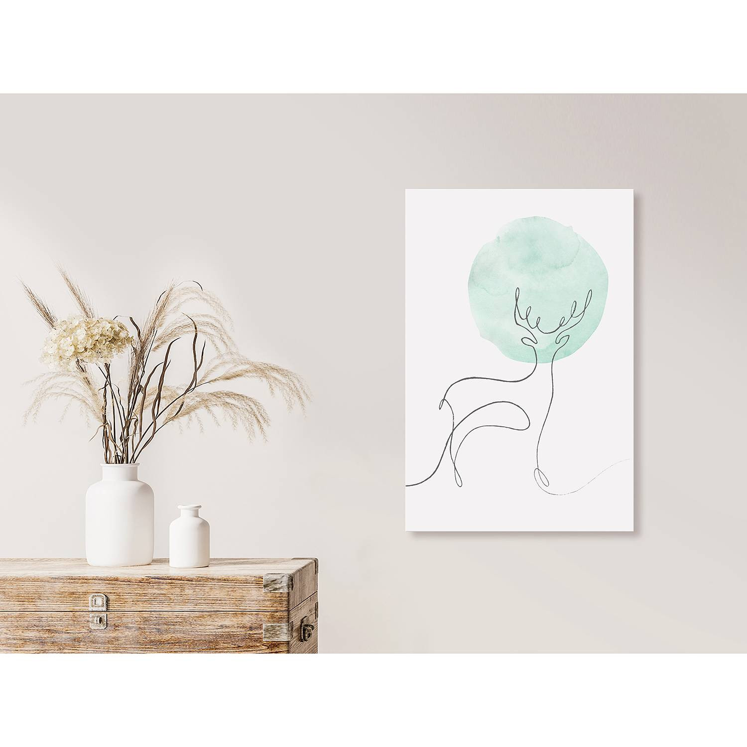 home24 Lunar Line abstracte wanddecoratie wit 60 x 90 cm