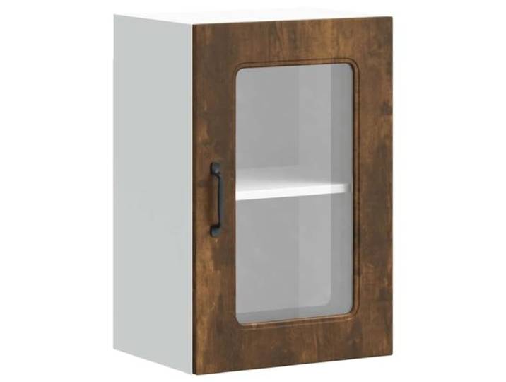 Kalmar Wandschrank für Küche, Glastür, rauchfarbene Eiche, Technikholz Aufbewahrung für Schüsseln, Teller, Töpfe, glatte Oberfläche, feuchtigkeitsbeständig, feuchtes Tuch, Schlafzimmer, Wohnzimmer