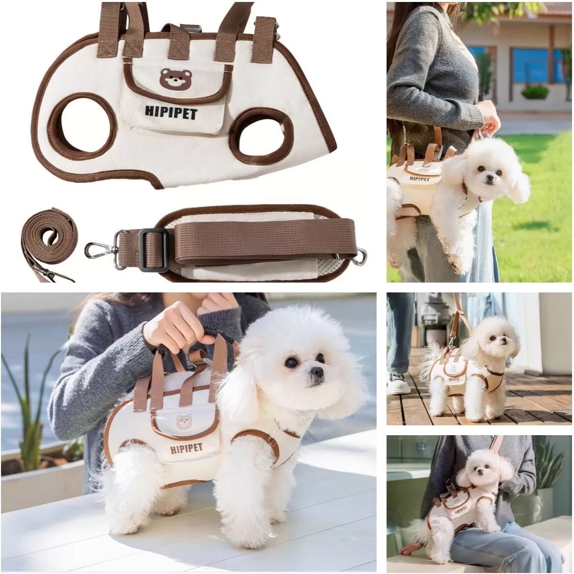 INF Sac à dos portable pour chien, bandoulière, sacoche multi-usage Marron S