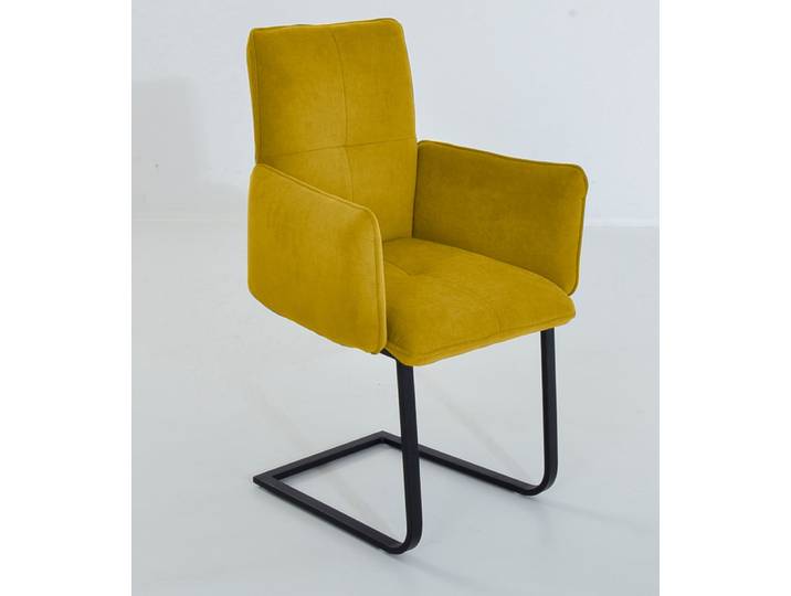 Freischwinger K+W KOMFORT & WOHNEN 6502 , gelb (safran, schwarz), B:61cm H:90cm T:62cm, Stühle, Freischwinger, Freischwinger mit Armlehnen, Flachstahlkufe in schwarz