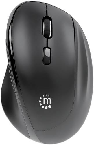 Manhattan 190237 Ergonomische Maus Kabellos Optisch Schwarz 3 Tasten 800 dpi, 1200 dpi, 1600 dpi Ergonomisch, Integriertes