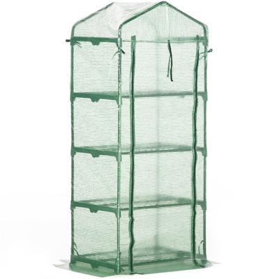 MODFU Mini-Gewächshaus Stahl dunkelgrün 70x50x160 cm mit 4 Regalböden, UV-beständiger Folie und Rolltür
