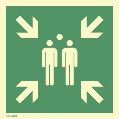 Dreifke® Schild, Sammelstelle, ISO 7010, Alu 1,8 mm, langnachleuchtend, 160-mcd, 400x400 mm