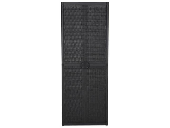 RJPLMFV Aufbewahrungsschrank, schwarz, 65 x 45 x 172 cm, Polypropylen, 4 Geflochtenes Design in Rattanoptik, Vielseitigkeit im Innen- und Außenbereich, einfache Wartung, Wandmontage empfohlen