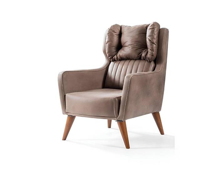 JVmoebel Ohrensessel Eleganter Sessel im Landhausstil aus braunem Kunstleder mit Kopfkissen (Packung, 1-St., Eleganter Ohrensessel im Landhausstil), Made in Europa