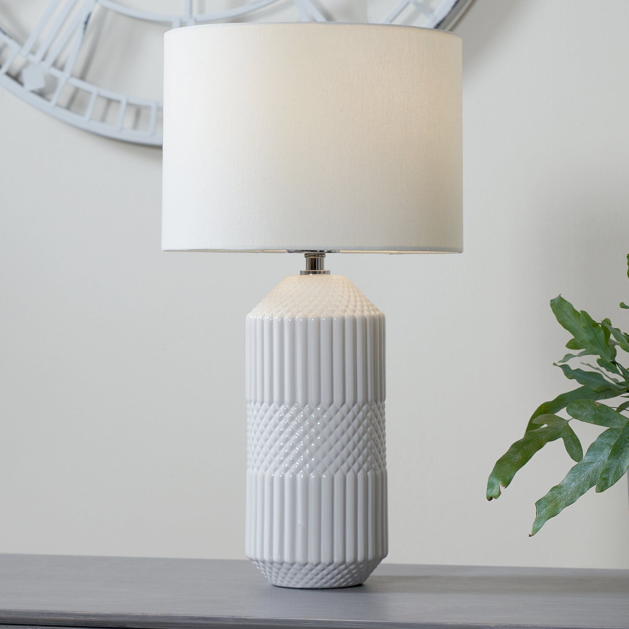 Pacific Lifestyle - Meribel Geo Textured Tall Ceramic Table Lamp in White