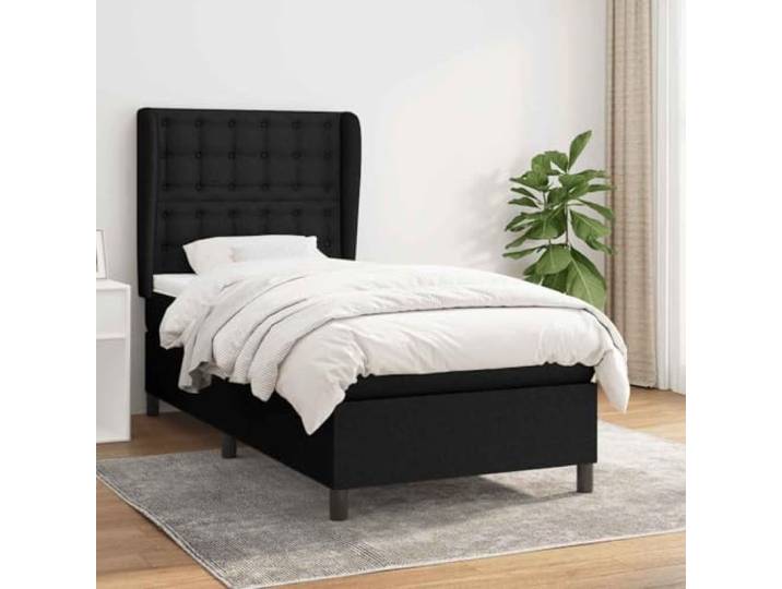 YNGBHFNOP Strapazierfähiger Stoff mit verstellbarem Kopfteil Boxspringbett mit Matratze Schwarz 100x200 cm Stoff Doppelbett mit verstellbarem Kopfteil und Taschenfederkern Topper Komfort