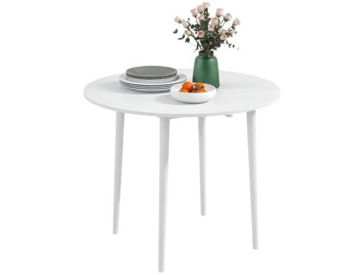 HOMCOM Klappbarer Esstisch für 4, runder Klapptisch, modern, weiß Platzsparend, kleiner Küchentisch, Holzbeine, für Esszimmer