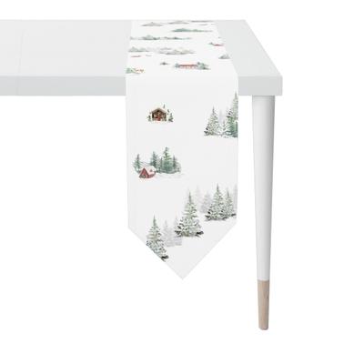 Tischband APELT "8105", weiß (weiß, grün), B:25cm L:175cm, Baumwollmischung, Tischdecken, Ecken spriz zulaufend