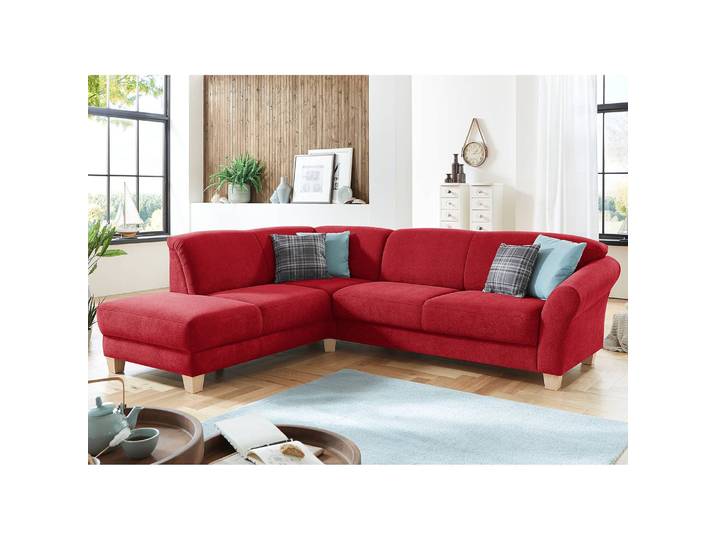 Ecksofa Webstoff Rot/Rot Webstoff 257 x 84 x 212cm Ottomane davorstehend links Keine Funktion Natur