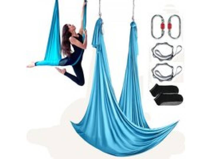 VEVOR Hamac de Yoga Aérien 5x2,8 m Kit Balançoire de Yoga Inversion Danse Aérienne en Nylon 100 g/m² Charge 1000 kg Vol Anti-gravité d'Air pour Fitness Musculation Pilates Gym Maison Studio Bleu