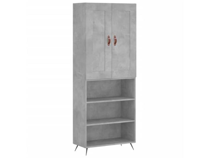 KGFHERENB Highboard Betongrau 69,5x34x180 cm Mehrzweckschrank Elegantes Standregal fürs Wohnzimmer mit Metallfüßen und Aufsatzschrank für viel geordneten Stauraum.